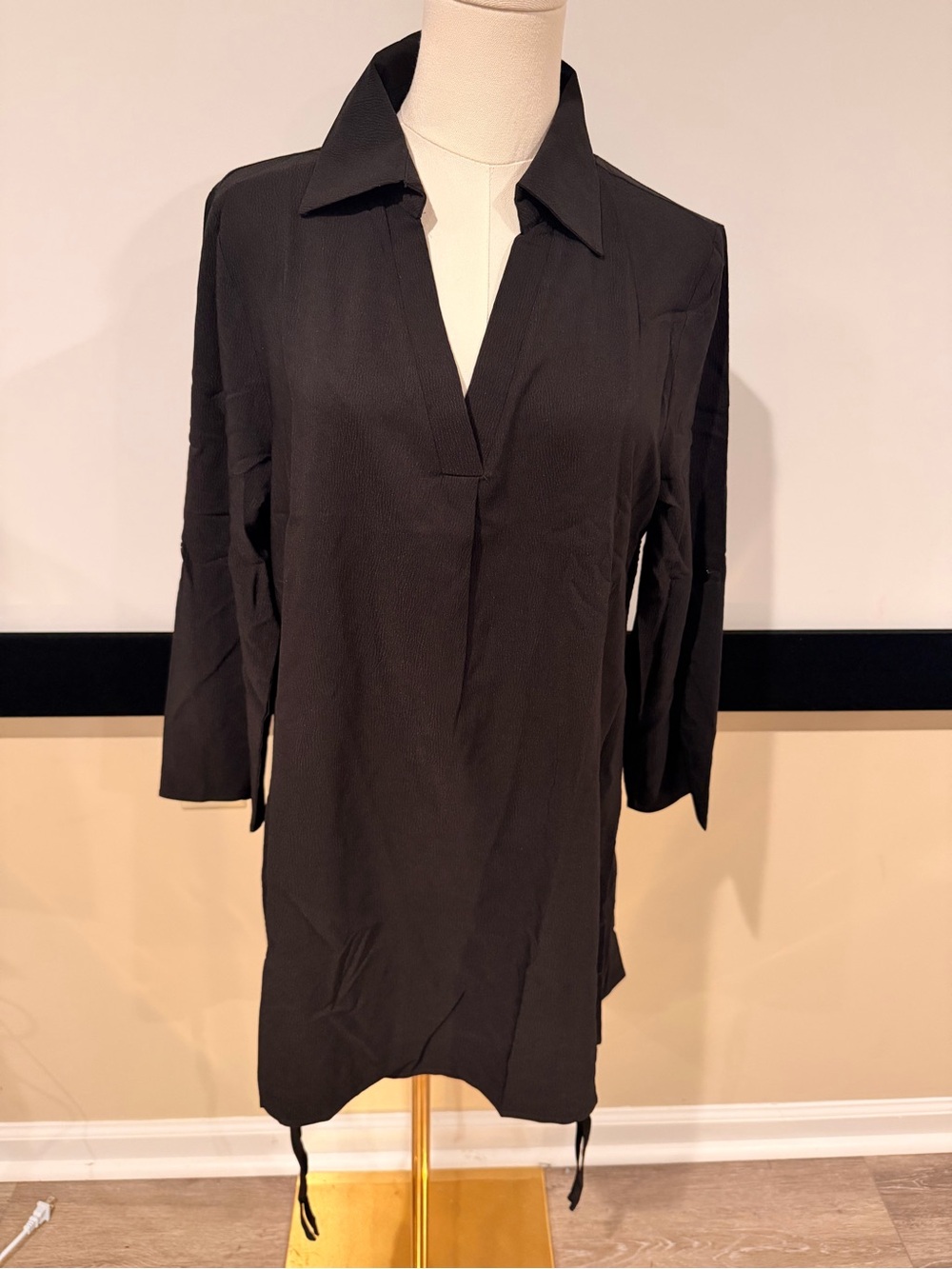 Black V-Neck Collared Women's Tunic Dress NWOT